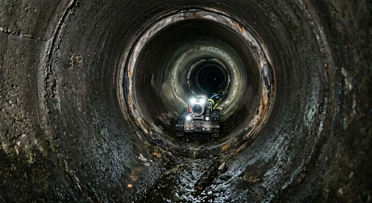 Robotic sewer camera inspecting pipe interior for Sewer Line Cleaning in Granger